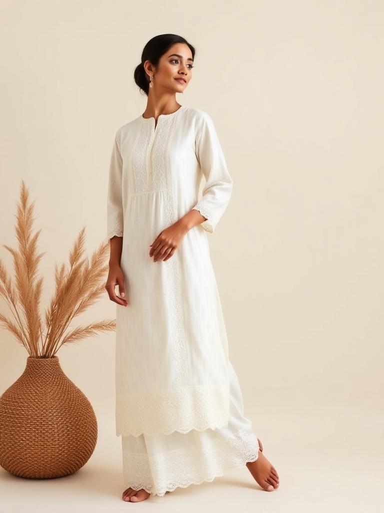 Chikan Mul Cotton Kurta Set