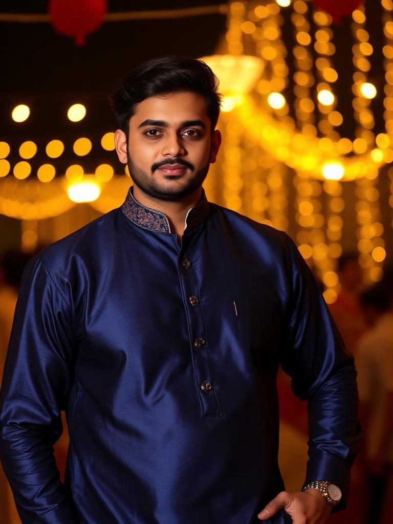 Vikram Navy Silk Kurta Set — view 2